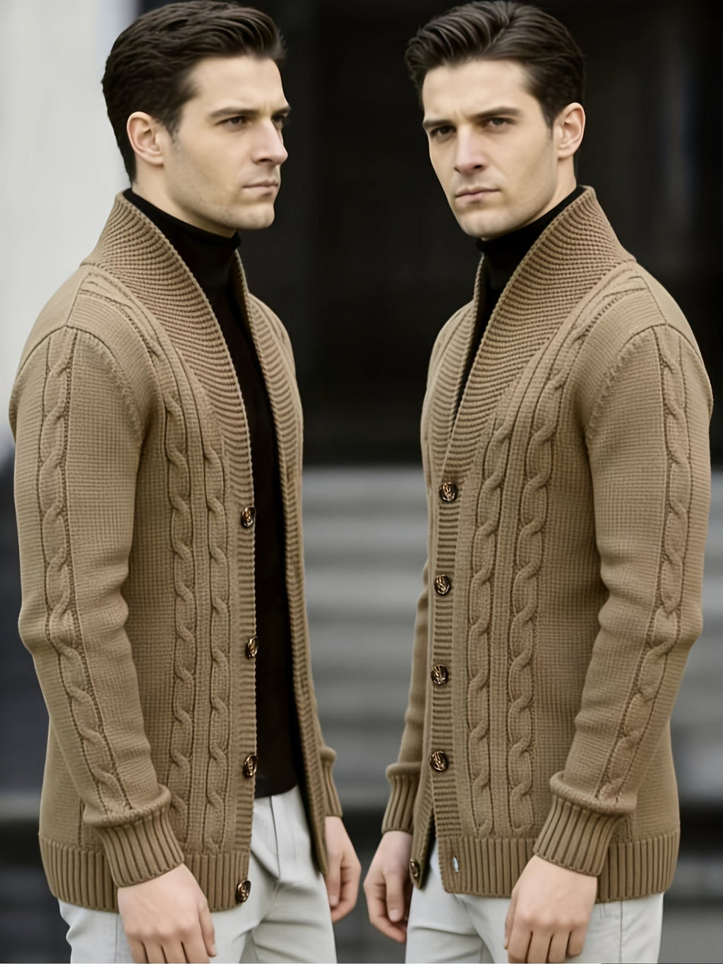 Men's Cable-Knit Shawl Collar Button-Front Sweater Cardigan