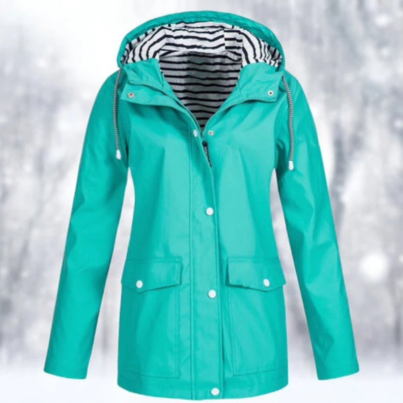 Women's Hooded Lightweight Rain Coat with Front Pockets