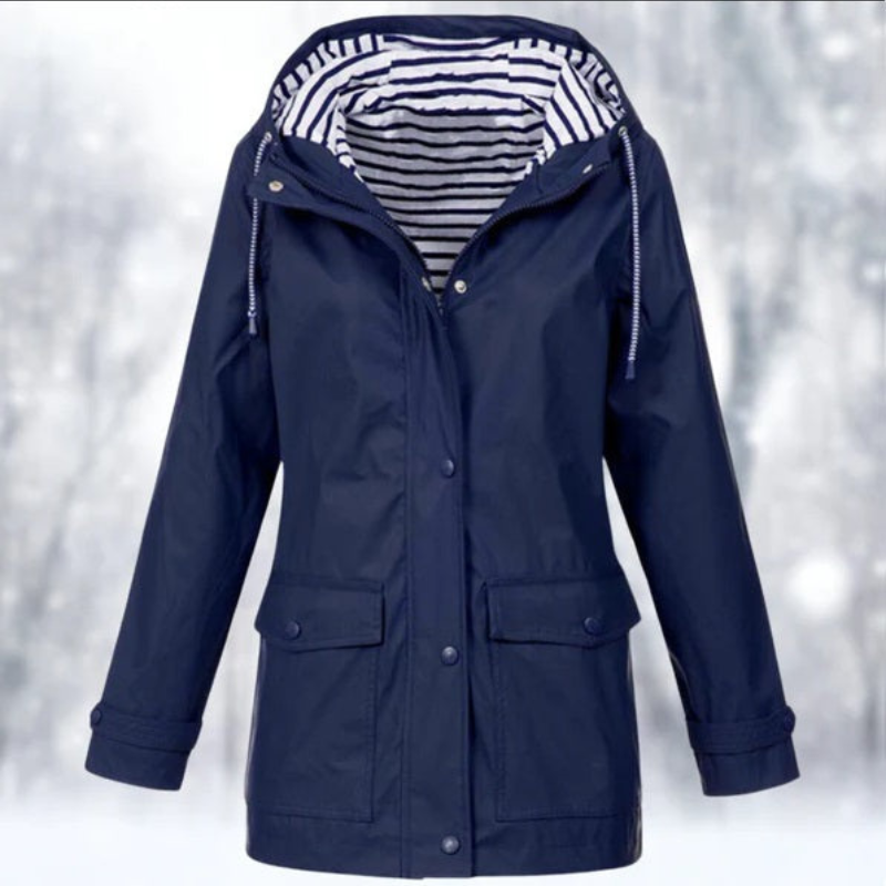 Women's Hooded Lightweight Rain Coat with Front Pockets
