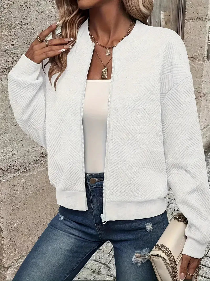 Women's Zip-Front Textured Knit Cardigan with Relaxed Fit