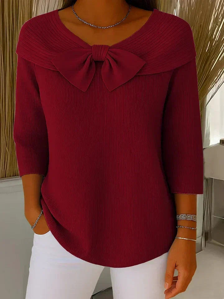 Women's Fitted Knit Pullover with Bow Detail