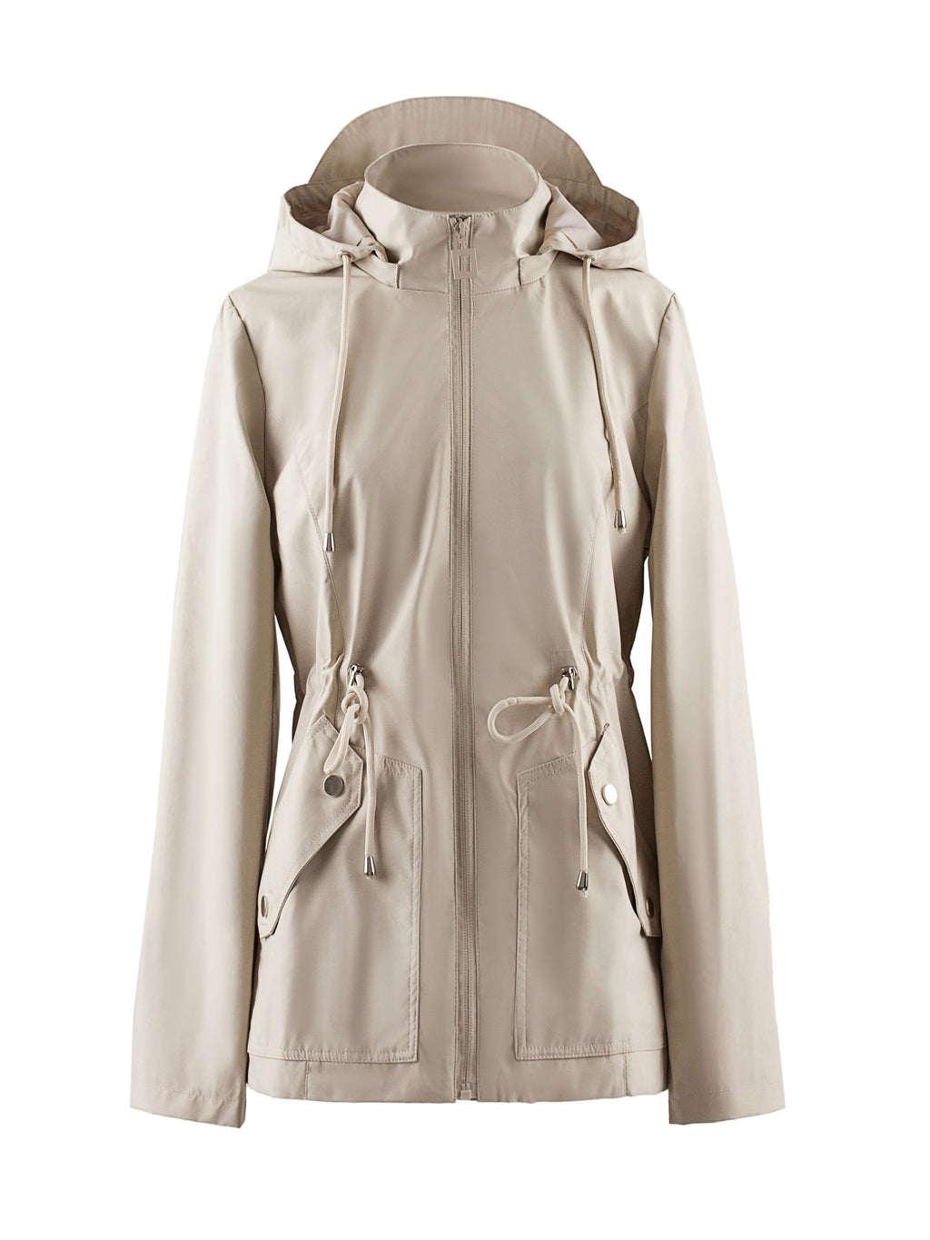 Women's Light Hooded Coat with Drawstring Waist