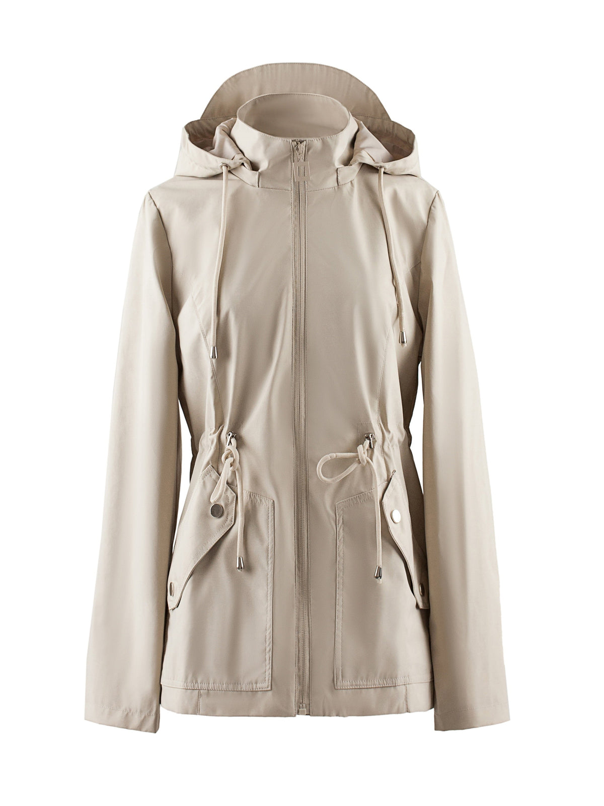 Women's Light Hooded Coat with Drawstring Waist