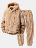 Men's Ribbed Teddy Texture Hooded Sweatshirt and Jogger Sweatsuit