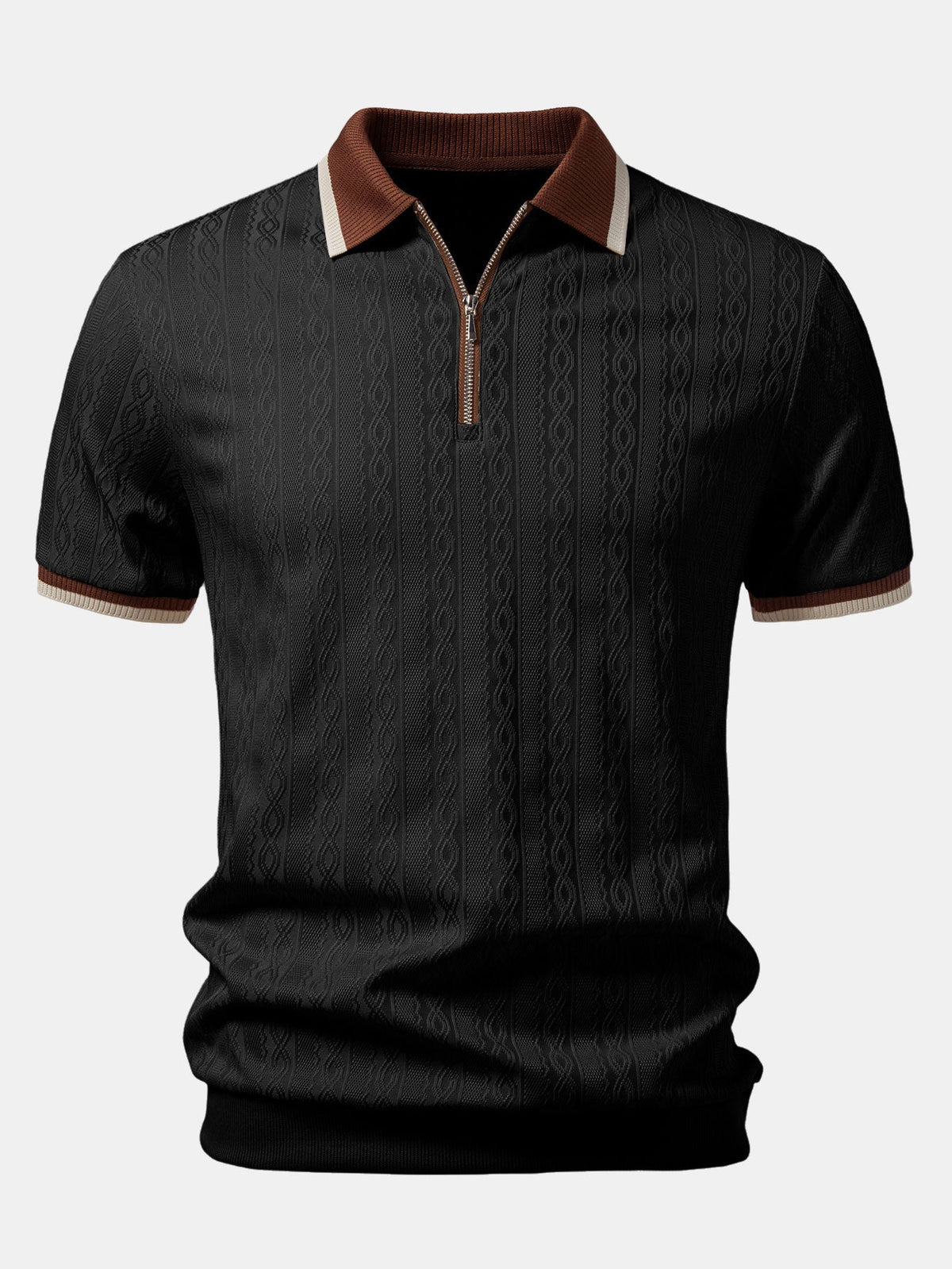 Men's Quarter-Zip Structured Collar Textured Polo Shirt