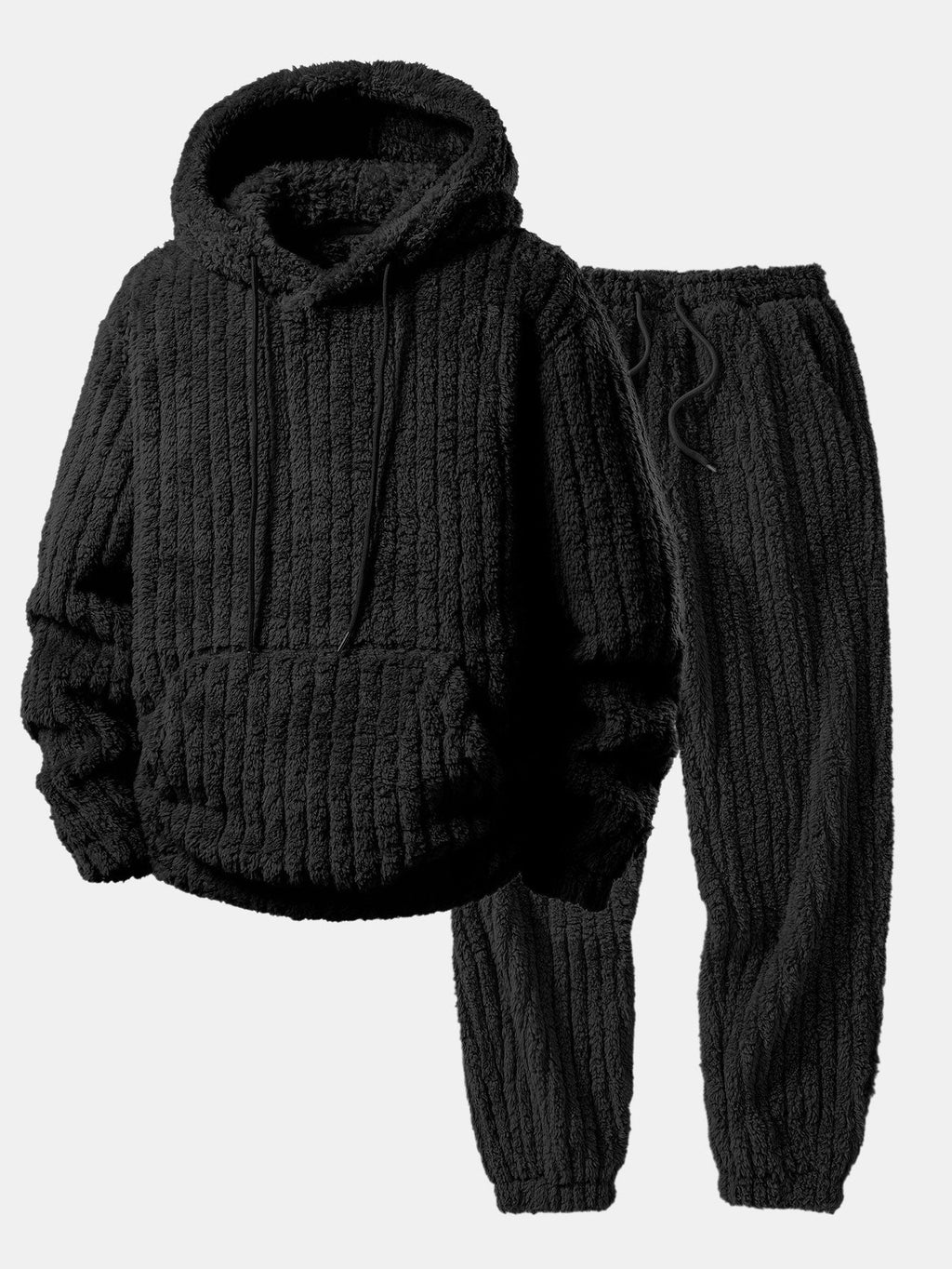 Men's Ribbed Teddy Texture Hooded Sweatshirt and Jogger Sweatsuit