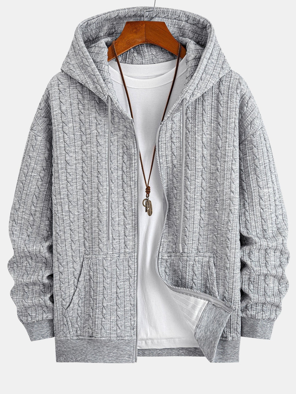 Men's Zip-Front Jacquard Hooded Sweatshirt and Straight Pants Set