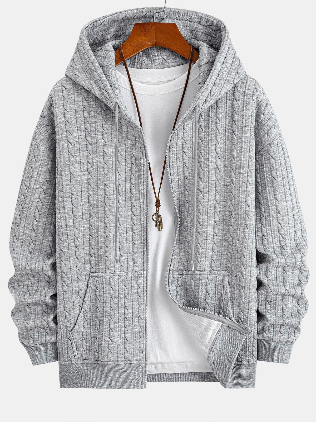 Men's Zip-Front Jacquard Hooded Sweatshirt and Straight Pants Set