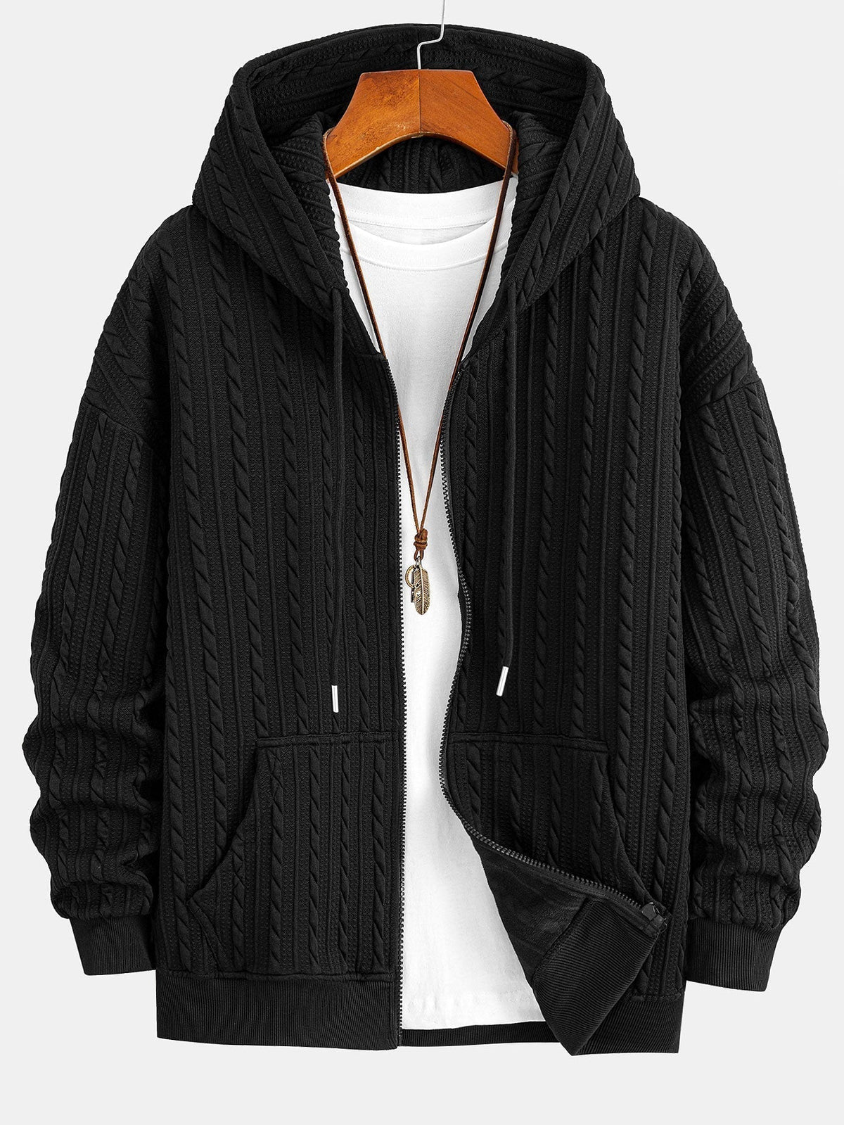 Men's Zip-Front Jacquard Hooded Sweatshirt and Straight Pants Set