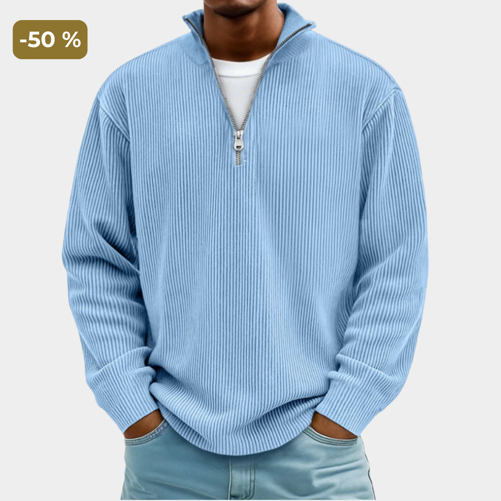 Men's Half-Zip High Neck Textured Knit Pullover