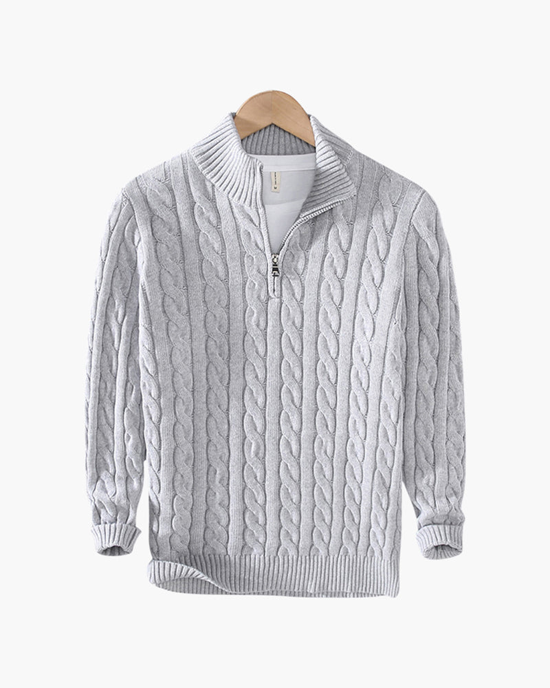 Men's Classic Cable Pattern Zip Collar Knit Pullover