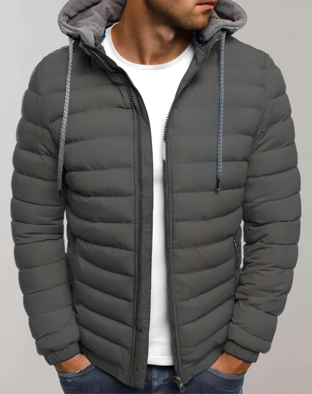 Men's Hooded Padded Coat with Elastic Cuffs