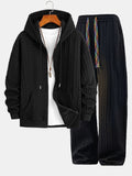 Men's Zip-Front Jacquard Hooded Sweatshirt and Straight Pants Set