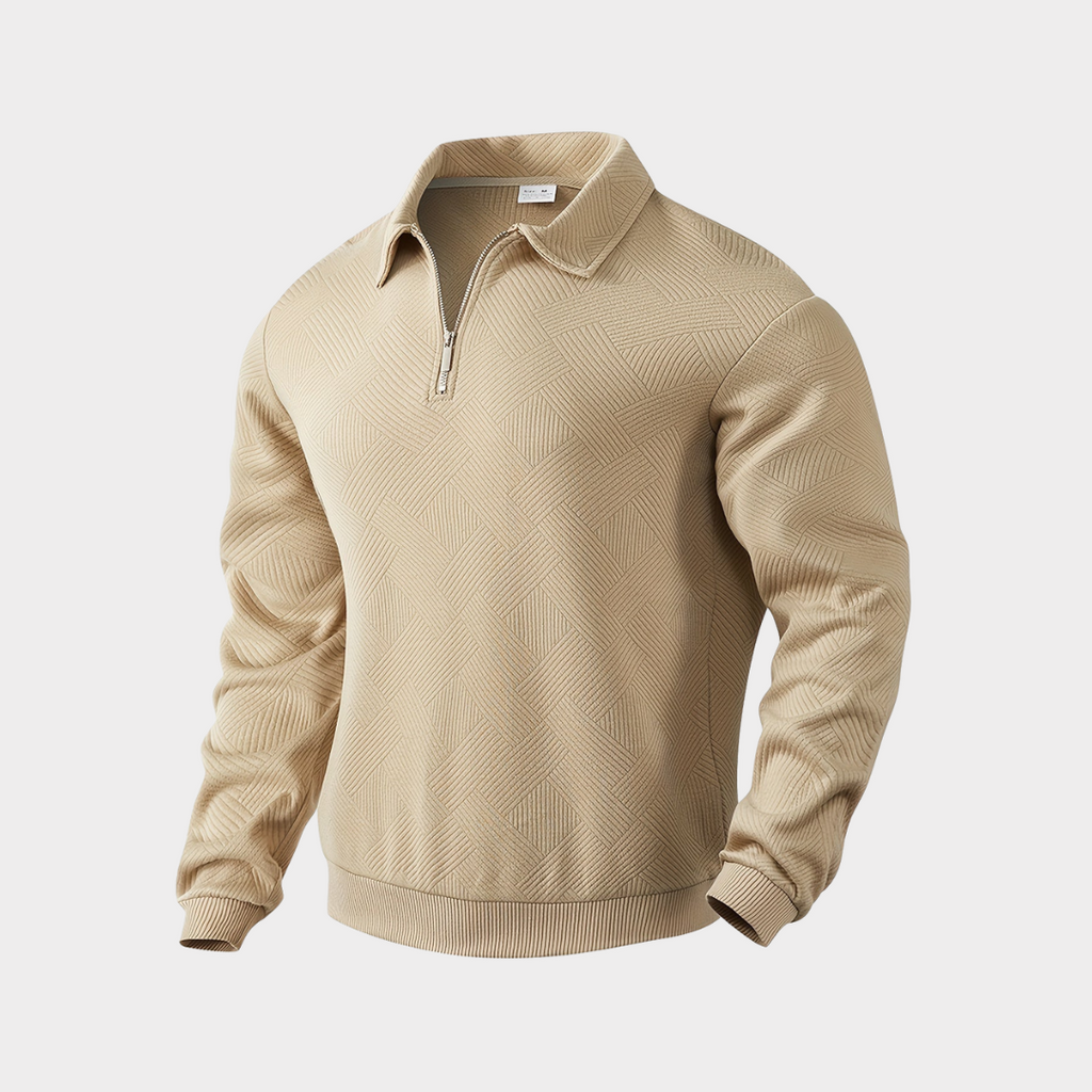Men's Smart Casual Textured Half-Zip Pullover Top