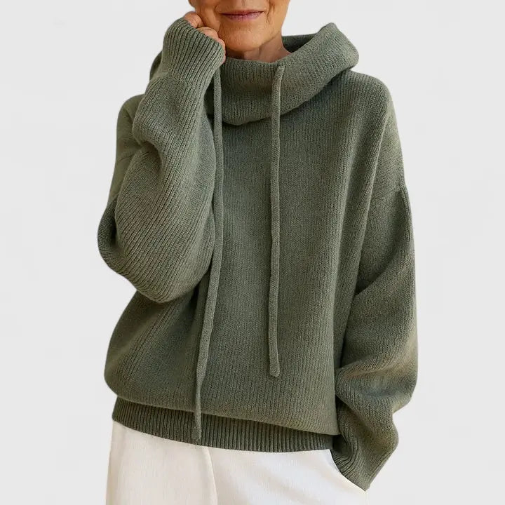 Women's Roomy Ribbed Knit Hooded Pullover Sweatshirt