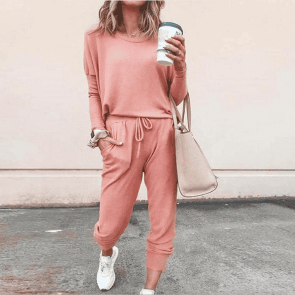 Women's Round Neck Long Sleeve Tapered Jogger Set