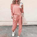 Women's Round Neck Long Sleeve Tapered Jogger Set