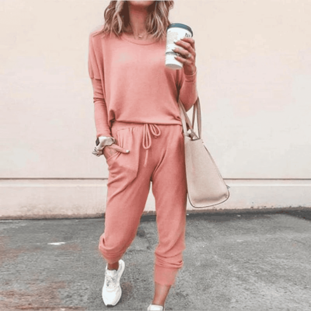Women's Round Neck Long Sleeve Tapered Jogger Set