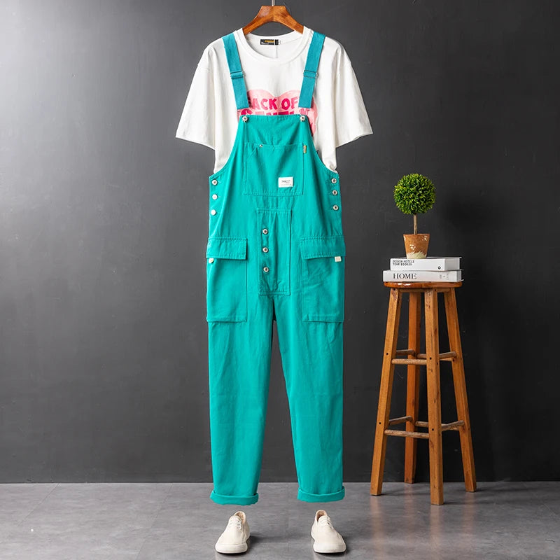 Men's Streetwear Bib-Front Cargo Utility Overalls
