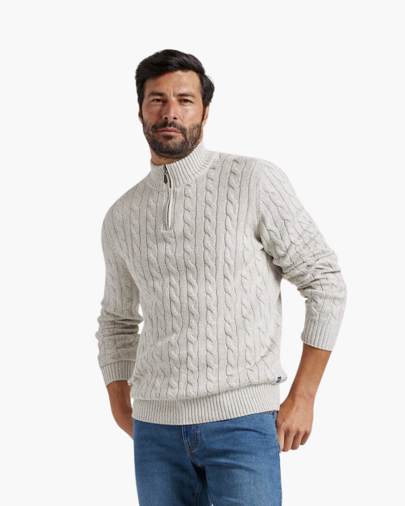 Men's Classic Cable Pattern Zip Collar Knit Pullover