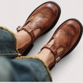 Women's Brogue Detail Adjustable Buckle T-Bar Shoes