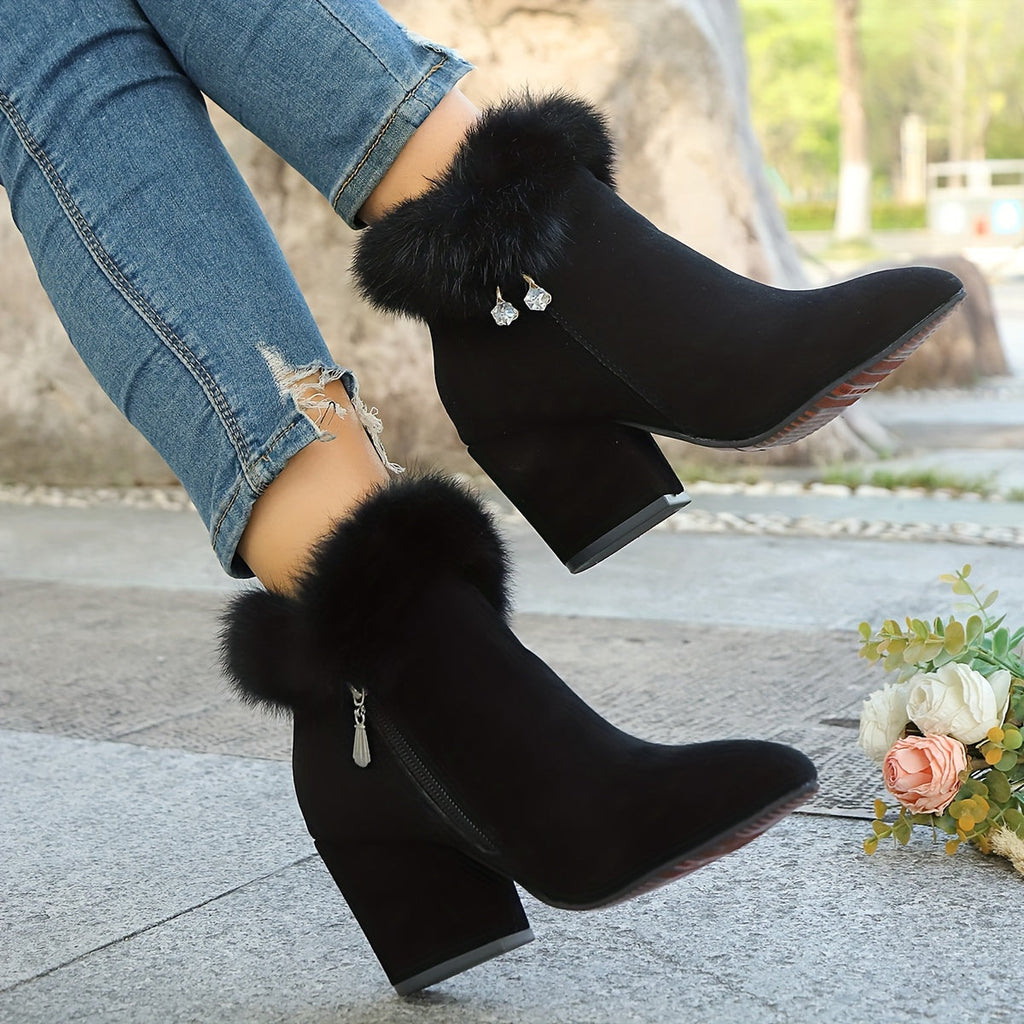 Women's Pointed Toe Booties with Plush Trim