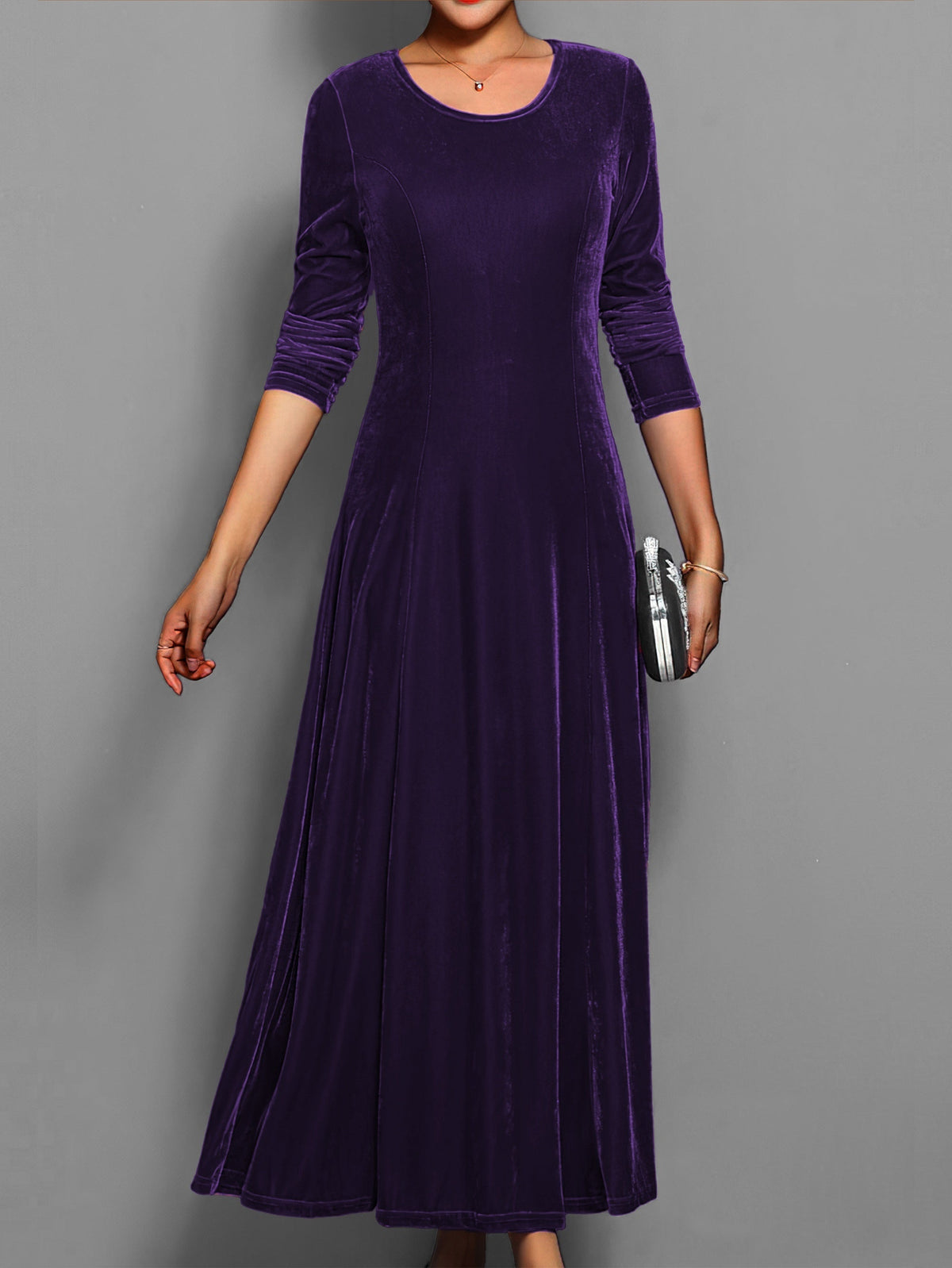 Women's Long Sleeve Fit and Flare Formal Maxi Gown