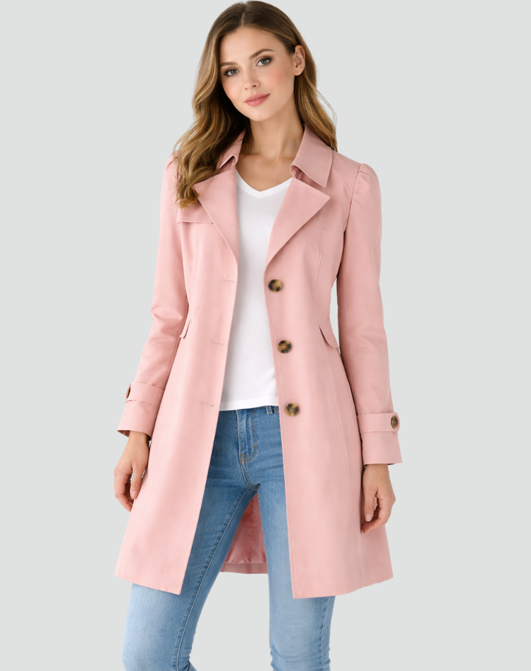 Women's Lapel Collar Tailored Mid-Length Trench Coat
