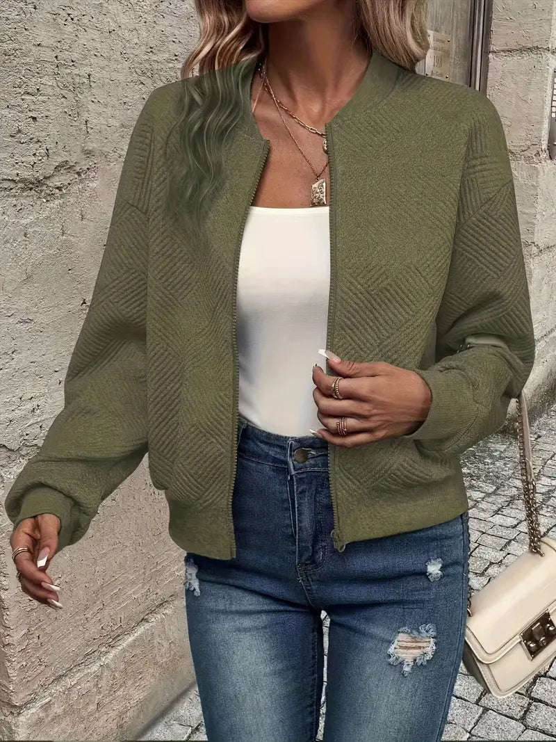 Women's Zip-Front Textured Knit Cardigan with Relaxed Fit