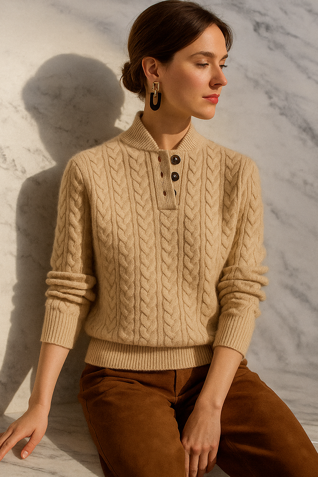 Women's Diamond Cable Knit Front-Button Layering Cardigan