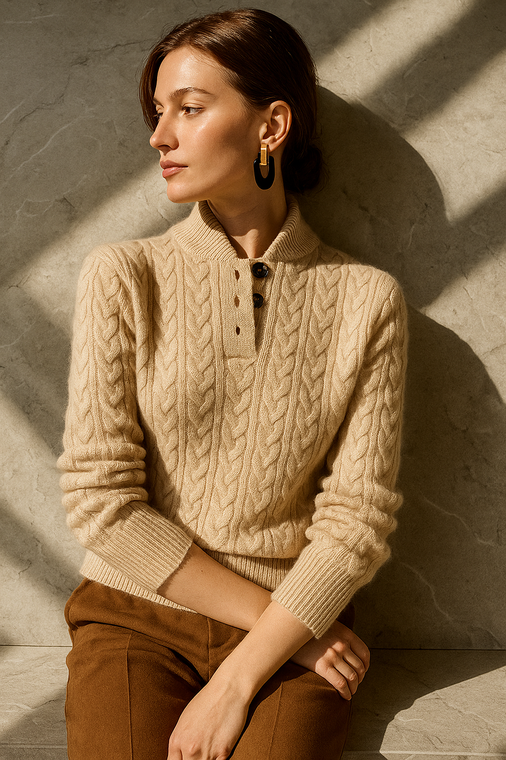 Women's Diamond Cable Knit Front-Button Layering Cardigan