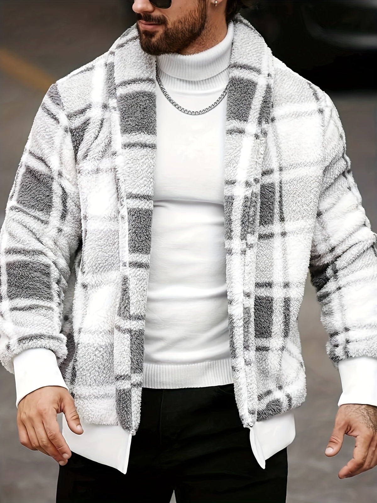 Men's Brushed Checked Coat with Soft Relaxed Fit