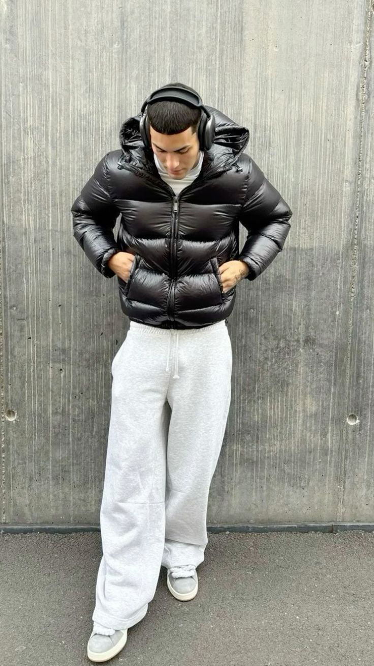 Men's Hooded Puffer Coat with Quilting and Sherpa Lining