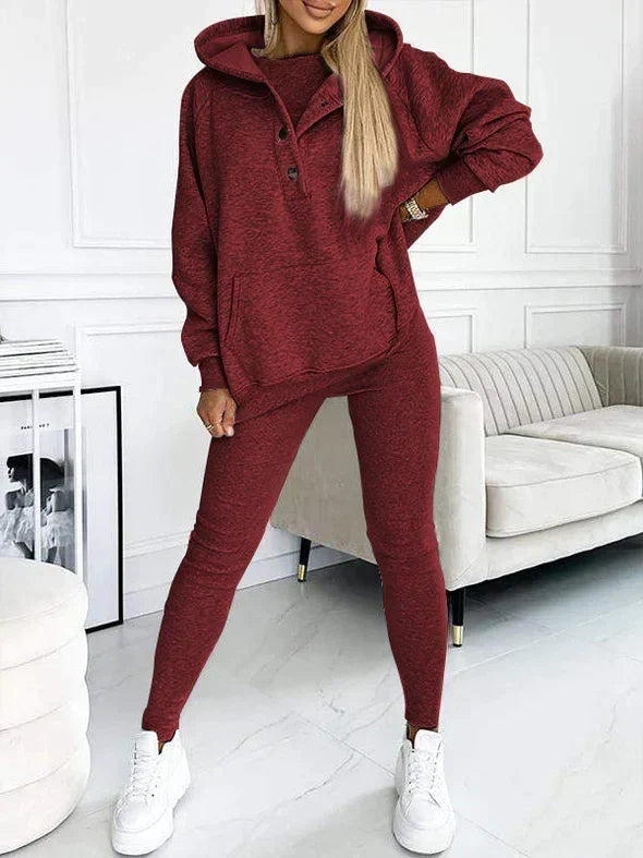 Women's Longline Hooded Pullover Matching Leggings Set