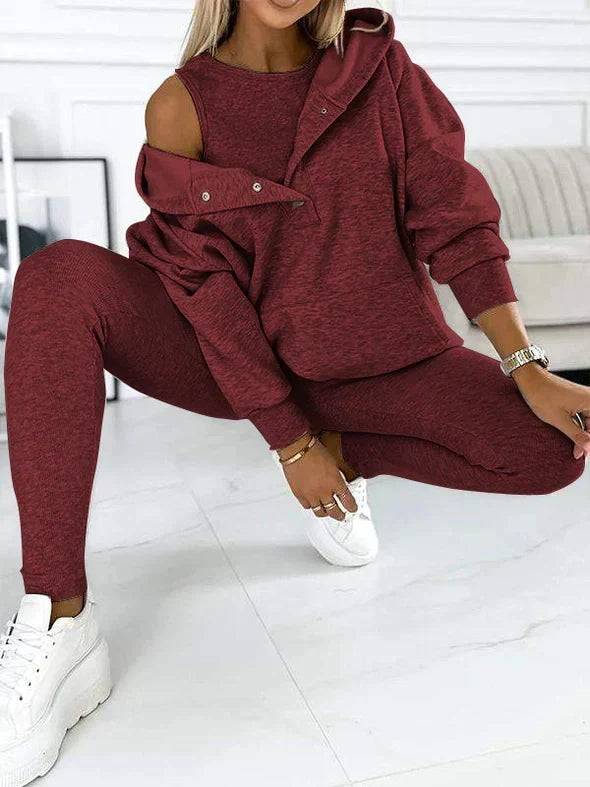 Women's Longline Hooded Pullover Matching Leggings Set