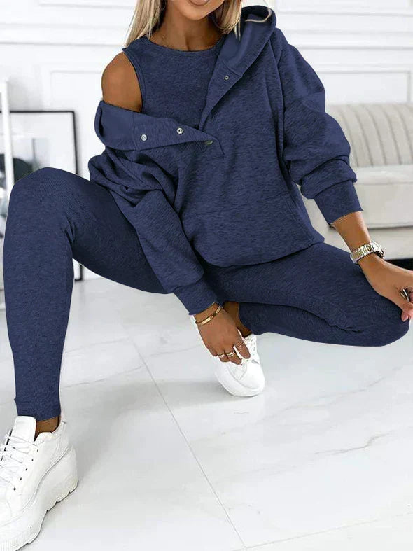 Women's Longline Hooded Pullover Matching Leggings Set