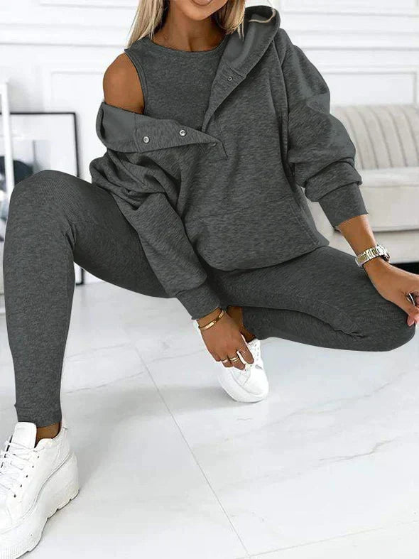 Women's Longline Hooded Pullover Matching Leggings Set