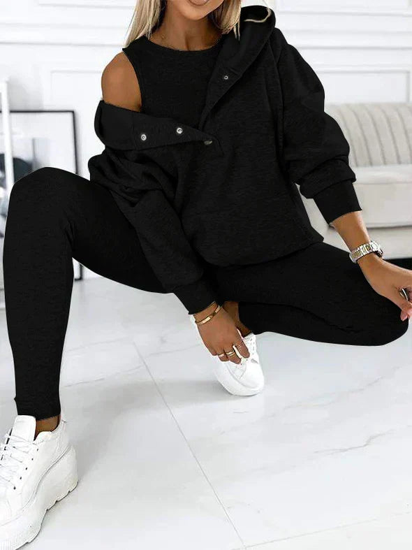Women's Longline Hooded Pullover Matching Leggings Set