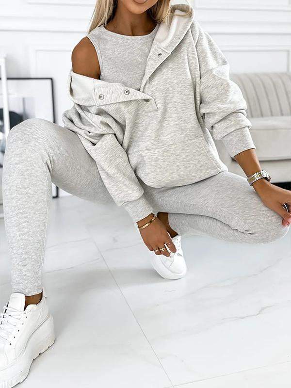 Women's Longline Hooded Pullover Matching Leggings Set