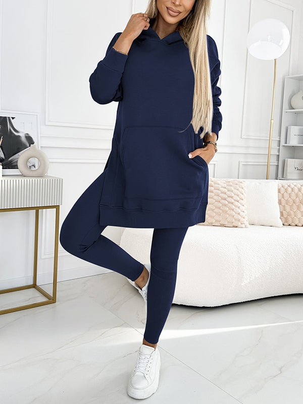 Women's Longline Hooded Top Fitted Leggings Set