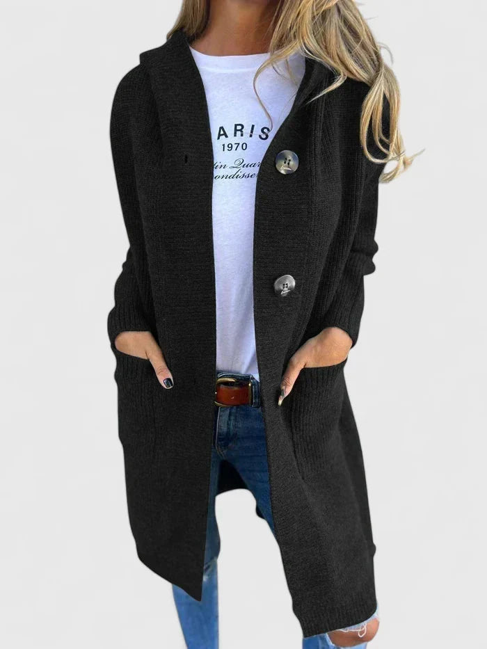 Women's Pocketed Long Button-Front Cozy Knit Cardigan