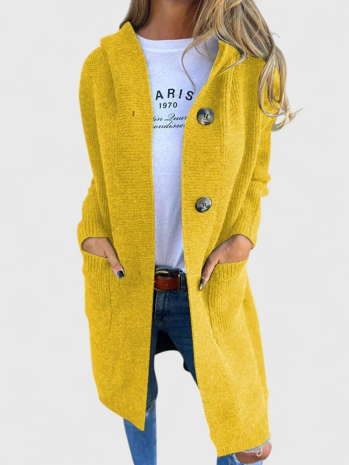 Women's Pocketed Long Button-Front Cozy Knit Cardigan