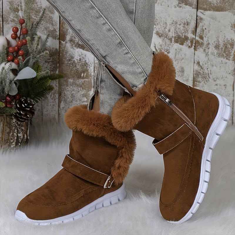 Women's Buckle Detail Ankle Booties with Plush Lining