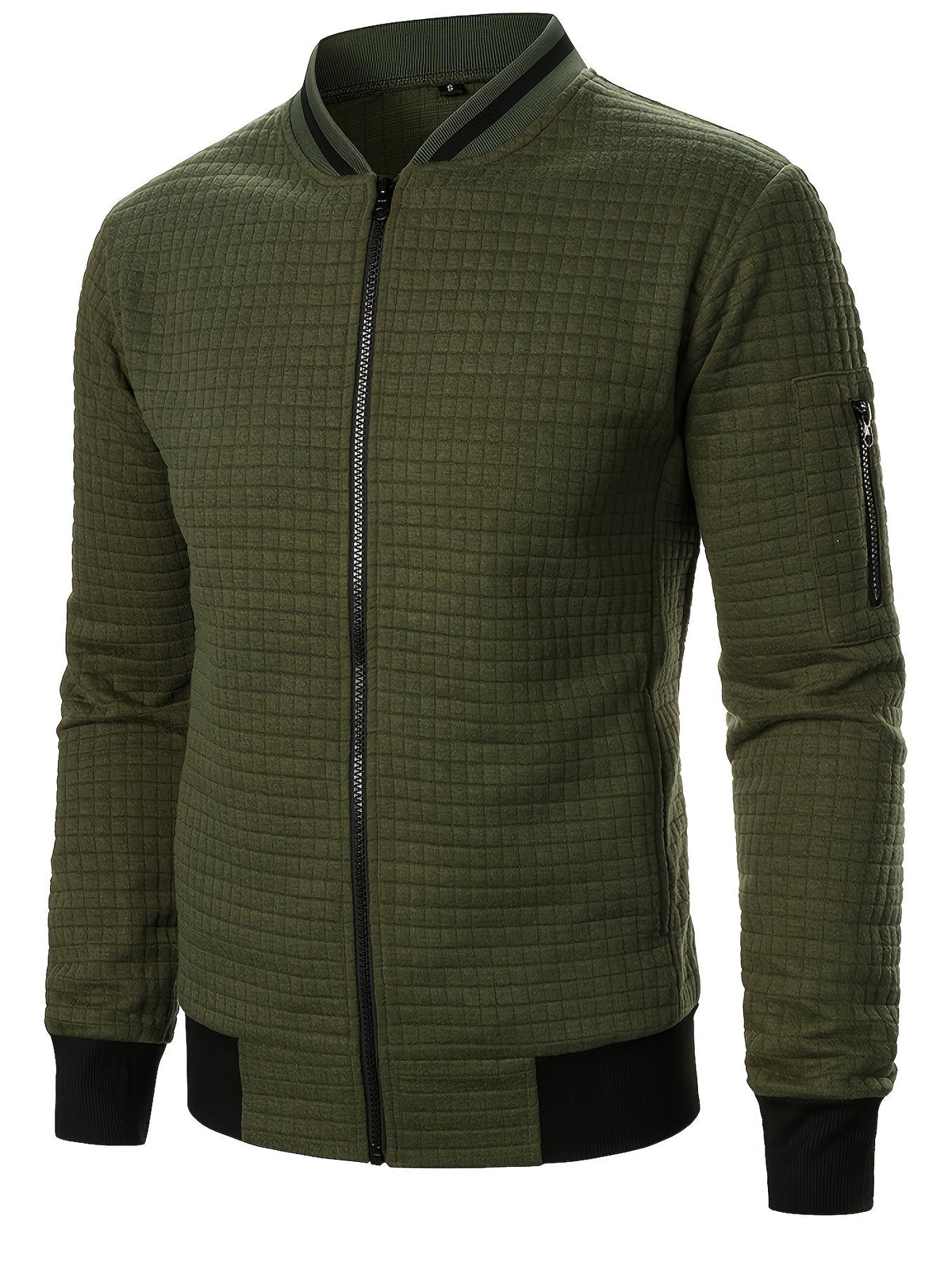 Men's Textured Stand Collar Zip Bomber Coat