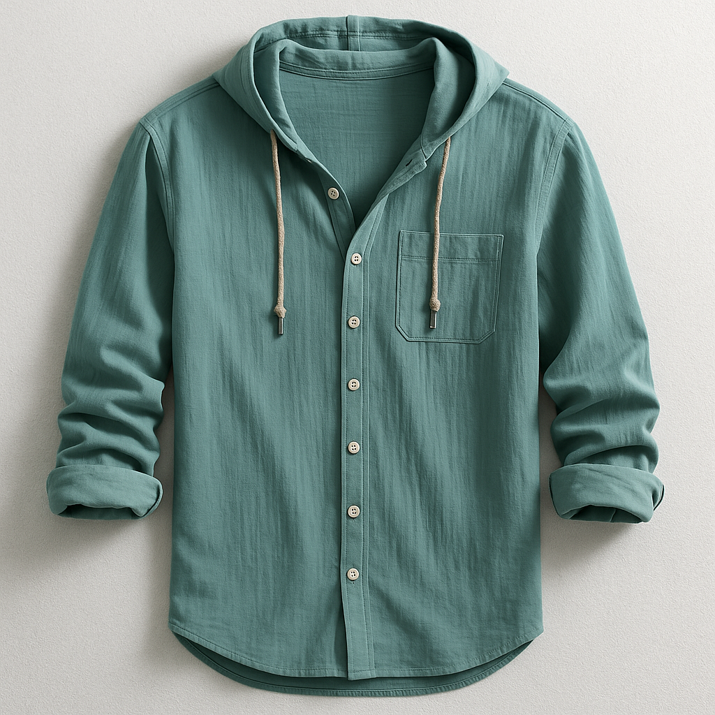 Men's Lightweight Hooded Button-Front Shirt Jacket