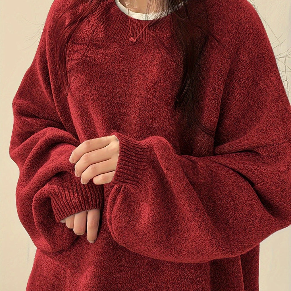 Women's Thick Knit Round Neck Drop-Shoulder Sweater