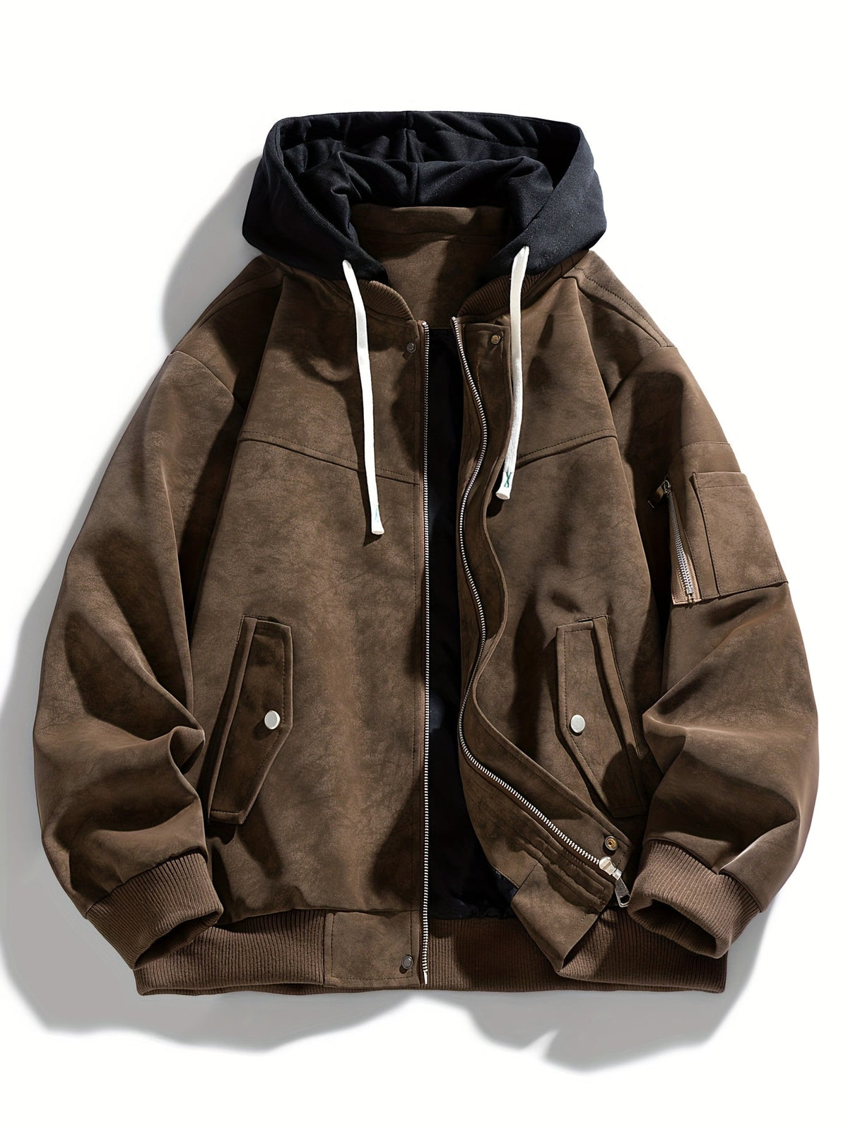 Men's Zip-Up Hooded Loose Fit Jacket with Sleeve Pocket