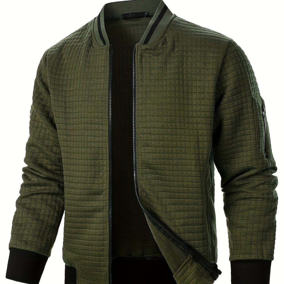 Men's Textured Stand Collar Zip Bomber Coat