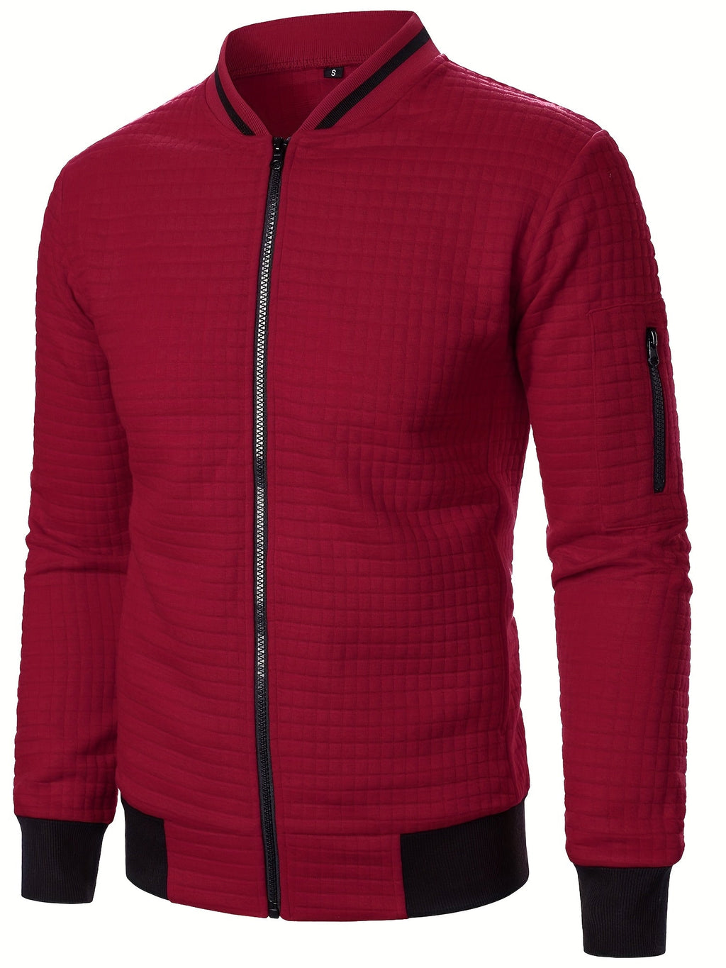 Men's Textured Stand Collar Zip Bomber Coat