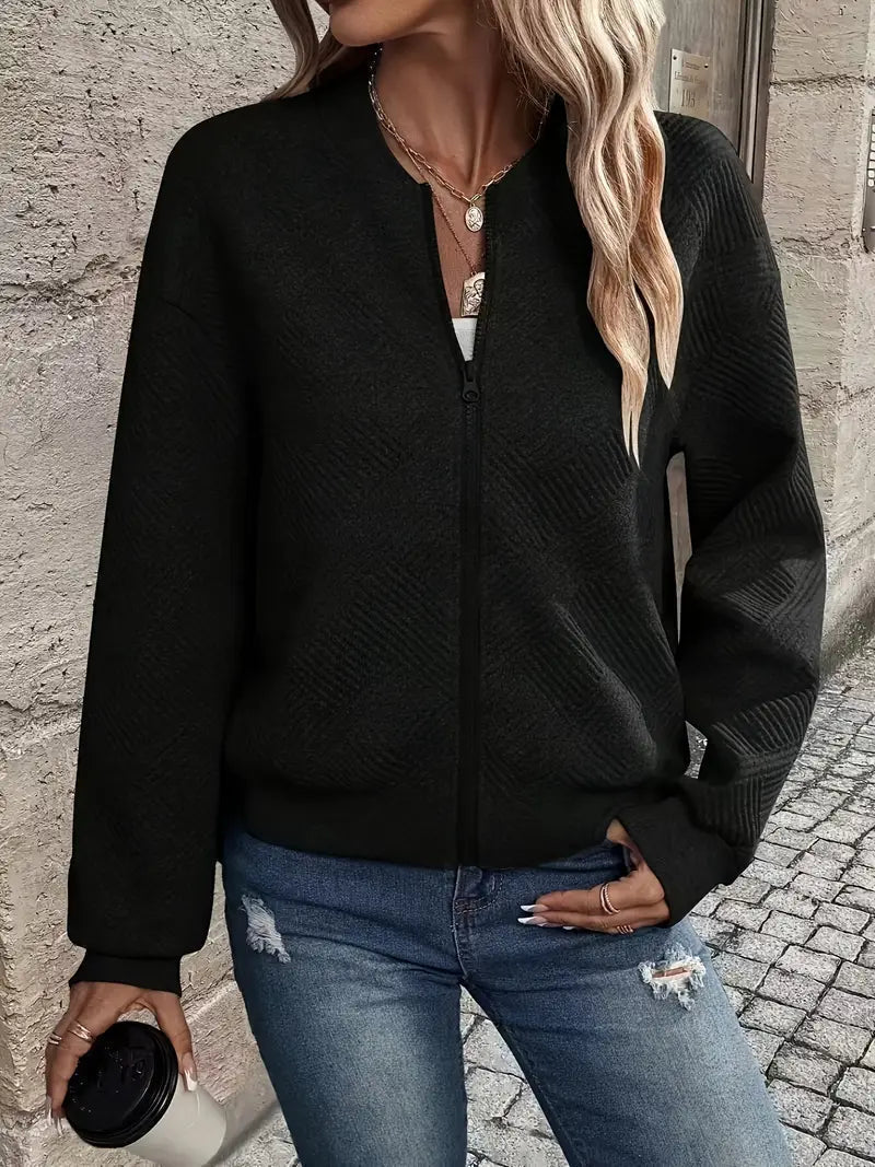 Women's Zip-Front Textured Knit Cardigan with Relaxed Fit